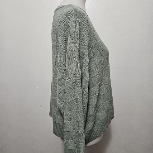 Double Zero Sage Basketweave Cropped Oversized Crewneck Sweater Size Large - Picture 4 of 7